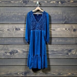 Old Navy Denim Ruffled Boho Maxi Dress M